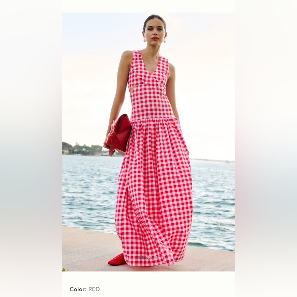 S/W/F SWF maxi dress cottage Core red small drop waist dress